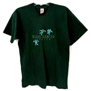 Vintage Wave Dancer Belize T Shirt Sea Turtle Embroidered USA Made Large 90s